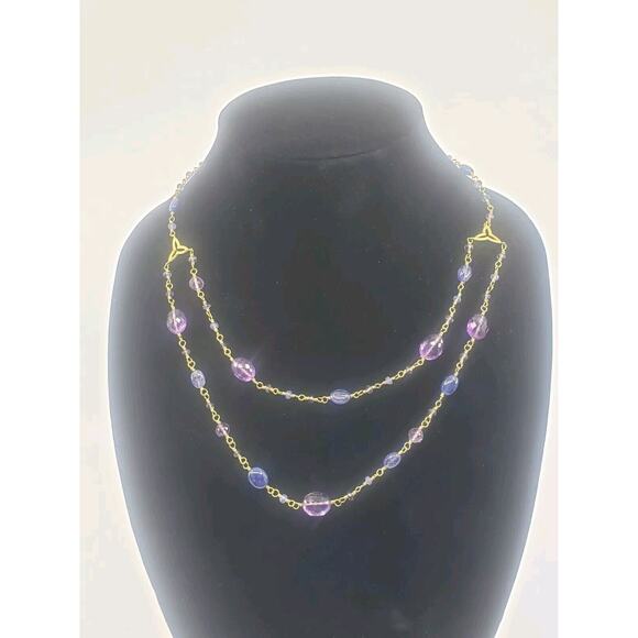 MICHELE MITCHELL IRIS NECKLACE DOUBLE STRAND PURPLE SAPPHIRE 18K GOLD 19"